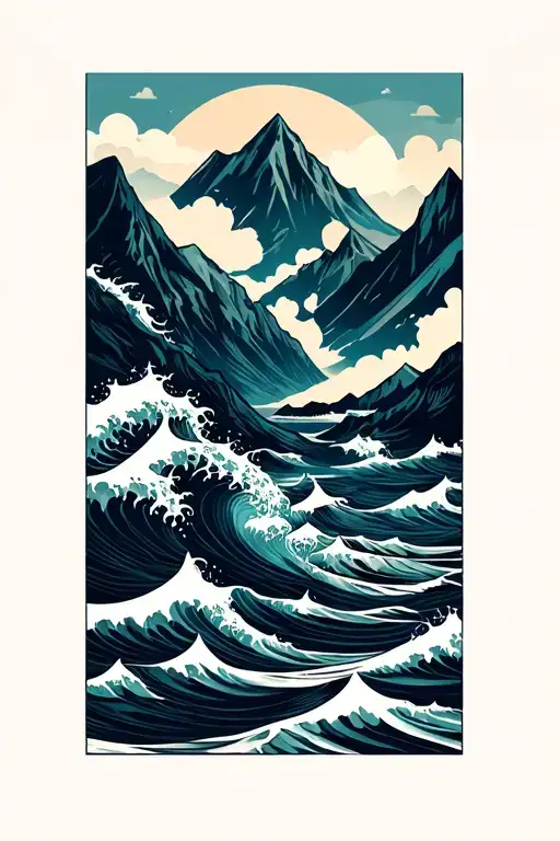 Mountains And Sea And Waves
