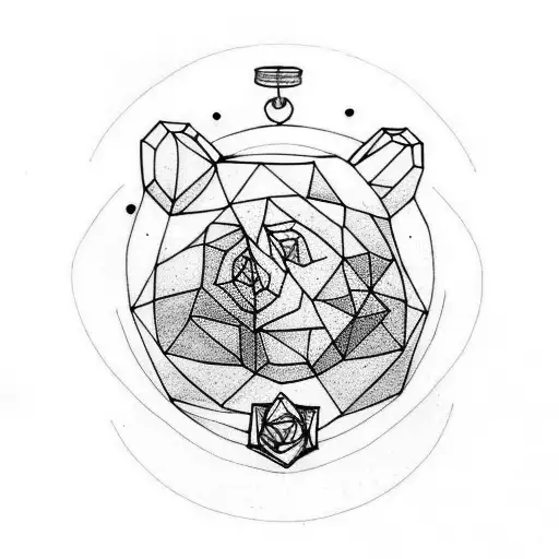 Geometric Bear With Rose At Bottom And Pocket Watch At Top
