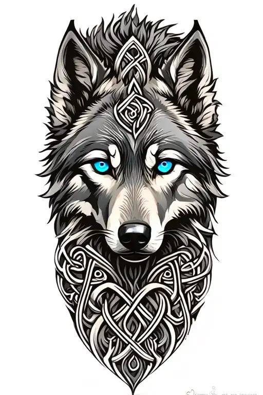 Wolf With Blue Eyes Featuring Celtic Trinity Knot