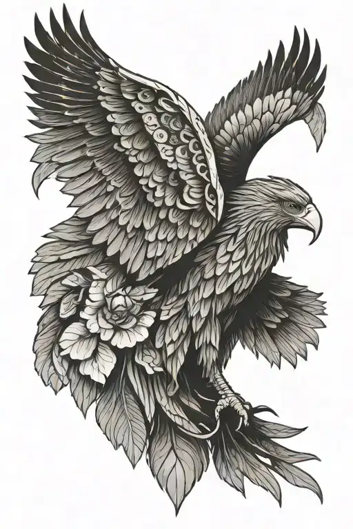 Human Body Shape In Center With Eagle Wings And Lotus Flower