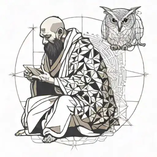 Monk Meditating And Owl