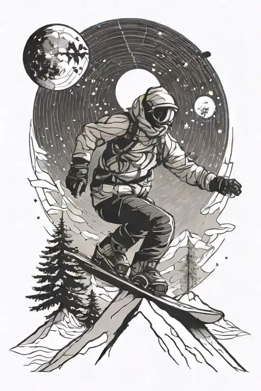 Draw A Snowboarder On A Mountain With A Moon In The Back
