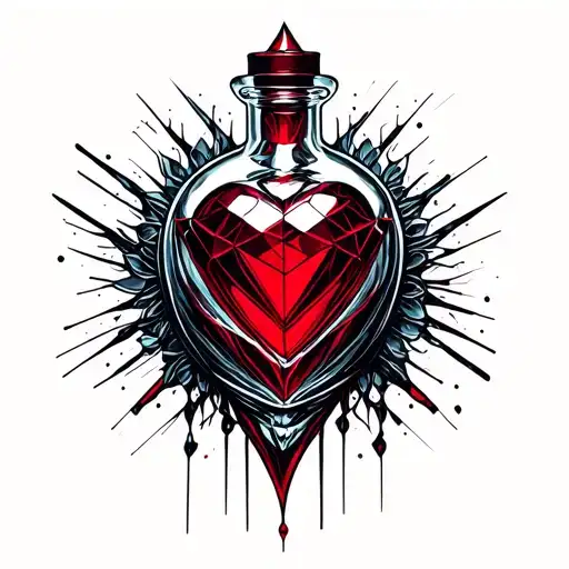 Dark Fantasy Heart Shaped Glass Bottle Filled Red