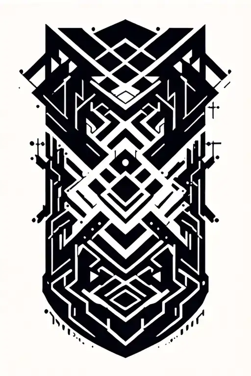 Fine Line Intricate Geometric Patterns Related To Computers And Cyber Security