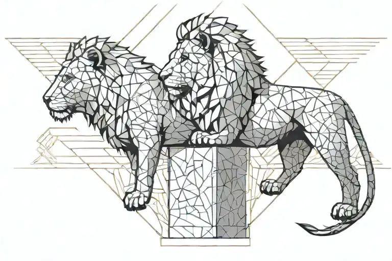 Lion Sitting Upright In A Column