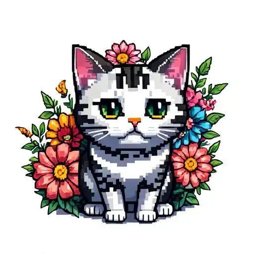 Minecraft Cat Curled Around Minecraft Flowers Growing