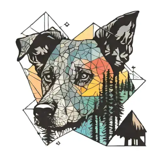 Dog Watching Trees Colors Sunset