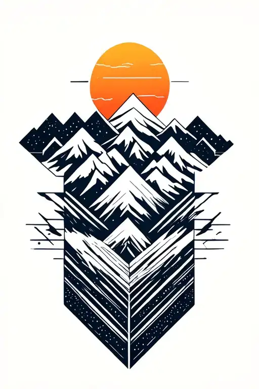 Mountains Sun Geometric Style