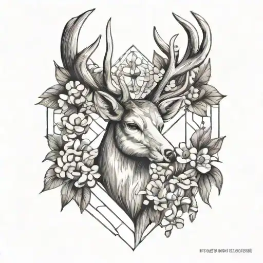 Lilly Of The Valley And Aster On Deer Scull Horns Carved On Heart