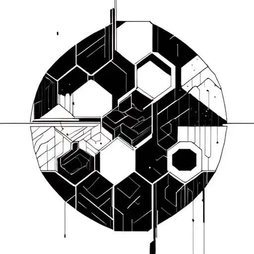 Cyberpunk Blackwork Tattoo Design With Hexagons Black Linework