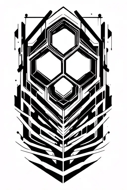 Cyberpunk Blackwork Tattoo Design With Hexagons Black Linework