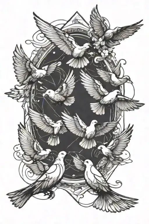 Doves Flying To Heaven Through The Clouds