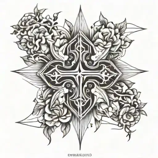 Under-boob Tattoo With Floral Design And Cross