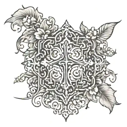 Under-chest Tattoo With Floral Vines Design And Cross