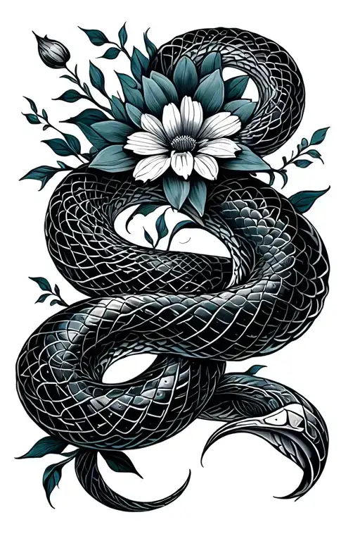 Snake Coiling Waves Filled With Flowers
