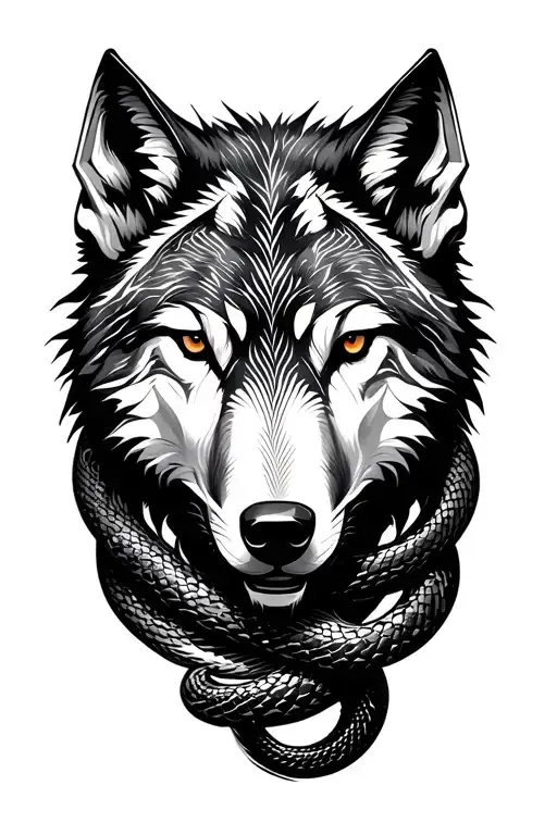 Black Snakes Wrapping A Wolf Head