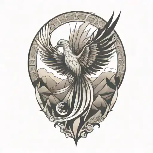 Phoenix Flying Away From Mountains