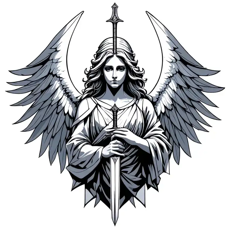 Angel Holding A Sword Emerging