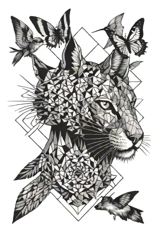 Black And White Lynx And Humming Bird Perched