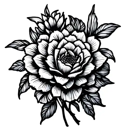 Rose Flower Dahlia Lily Daffodil Bunch On Back