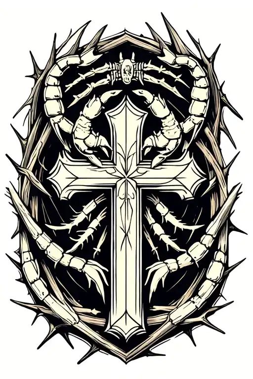 Cross With Scorpion Around The Cross And Thorns On Cross
