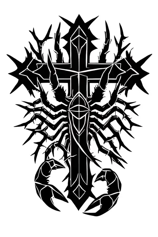 Cross With Scorpion Around The Cross And Thorns On Cross
