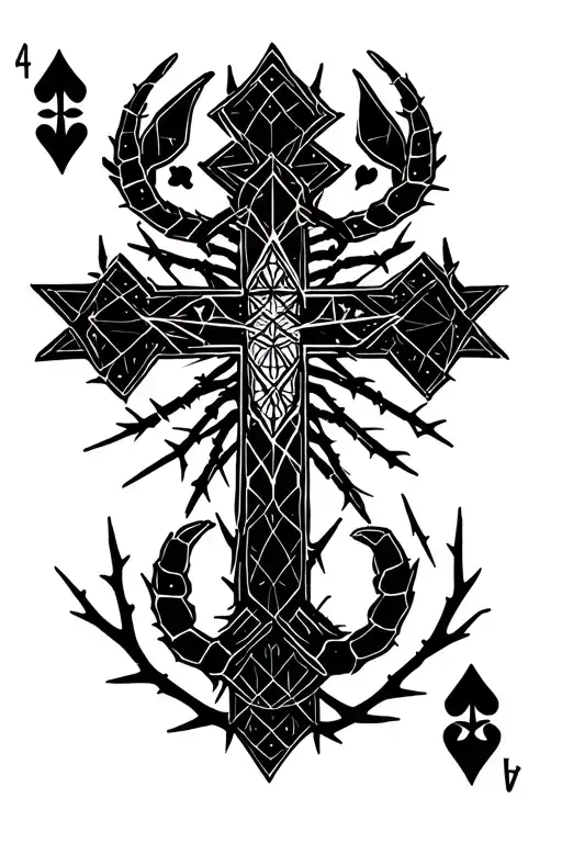 Cross With Scorpion Around The Cross And Thorns On Cross And Cards