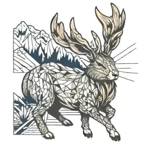 Jackalope And Mountain Lake Surrounded