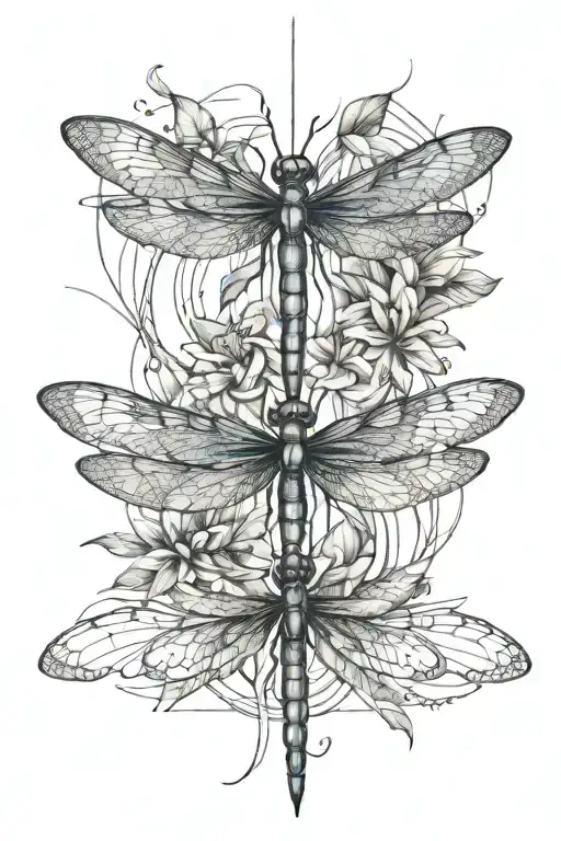 Dragonflies And Lily Flower