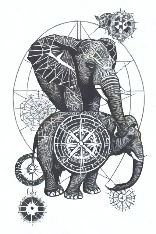 Asian Elephant And Compass Surrounded