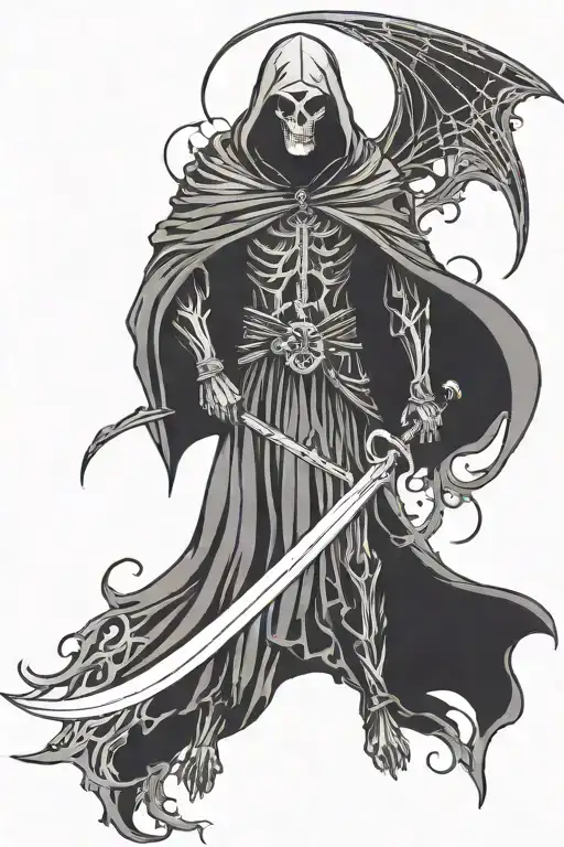 Faceless Grim Reaper With Wings Holding Scythe