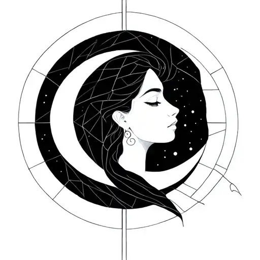 Minimalist Cgouette Fine Line Geometrical Ornamental Female Moon