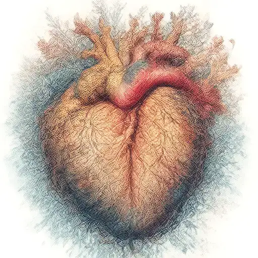 Organ Heart Aorta Arteries Shaped With Sea Shells Corals Waves Grapes Fruit Tree Vines Roots