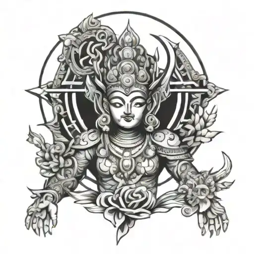 A Fusion Tattoo Design Of A Hindu Deity With Elements Of Japanese Anime