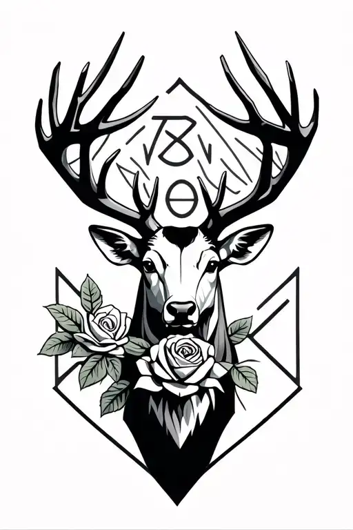 Geometric Stag With Yorkshire Rose And 1990 Lettering