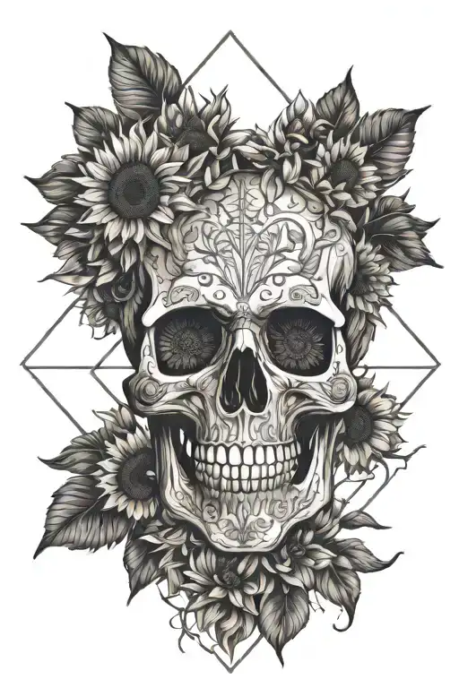 Skull Surrounded By Sunflowers