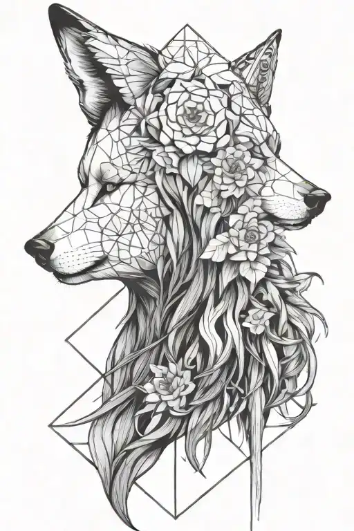 Wolf Head Dress On Left And Woman With Flower Hair On Right