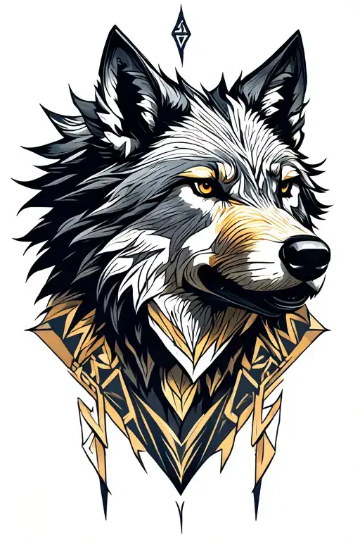 Wolf Head With Viking Runes