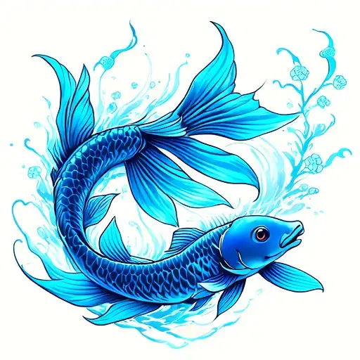 Blue Koi Fish Swimming Upstream