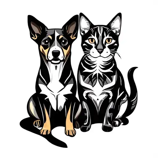 Dog And A Cat Sitting