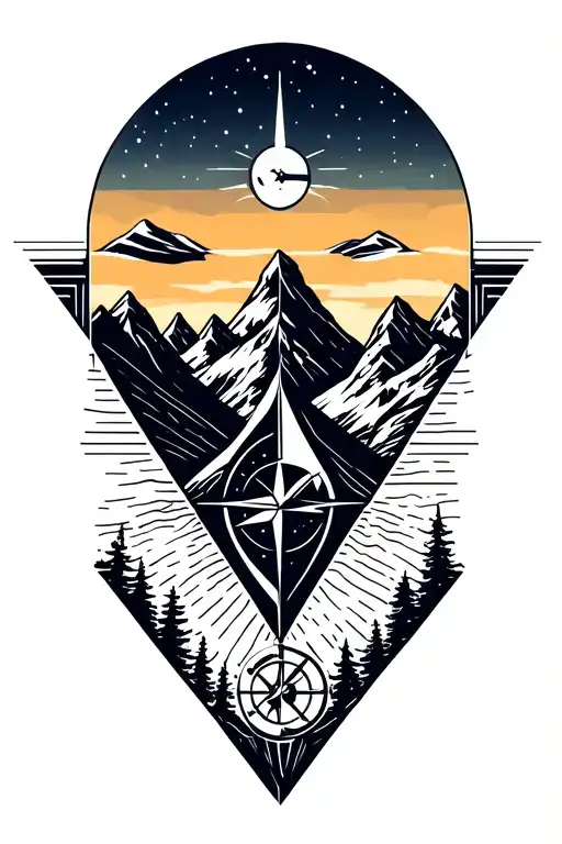 Mountains At Night With Compass And Bike Ride