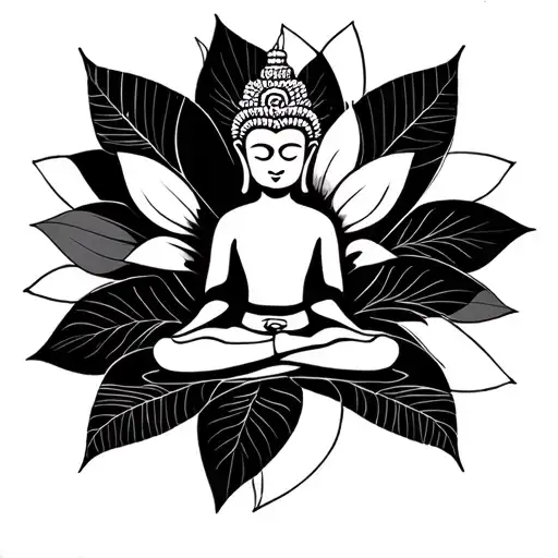 Buddah And Lotus Flower And Meditation