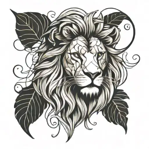 Lion Head With Vine Leaves Intertwined