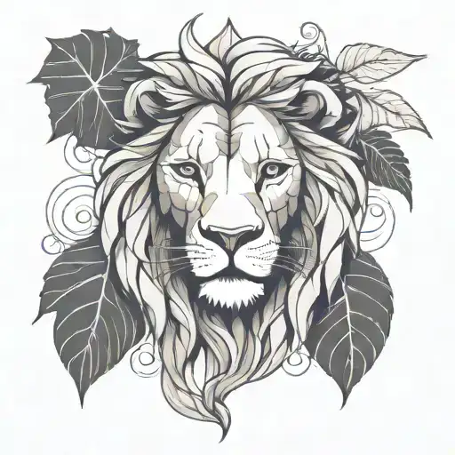 Lion Head With Vine Leaves Intertwined