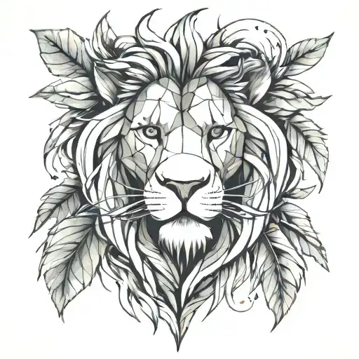 Lion Head With Vine Leaves Intertwined