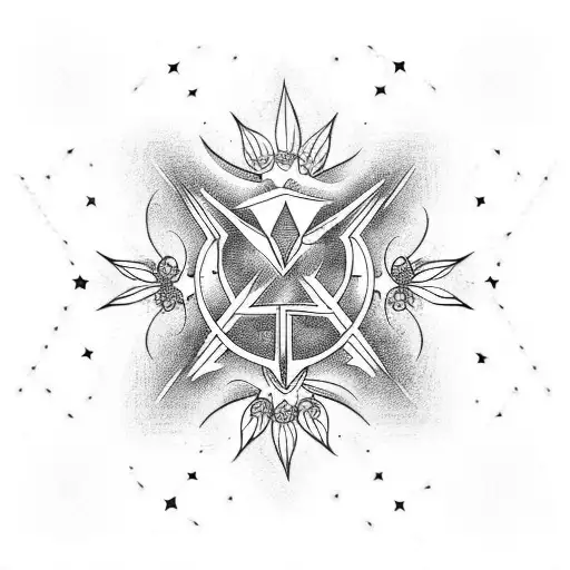 Phoenix With Flowers And Stars