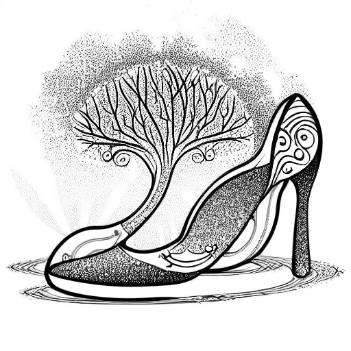 Cinderella Glass Shoes With Tree In The Background