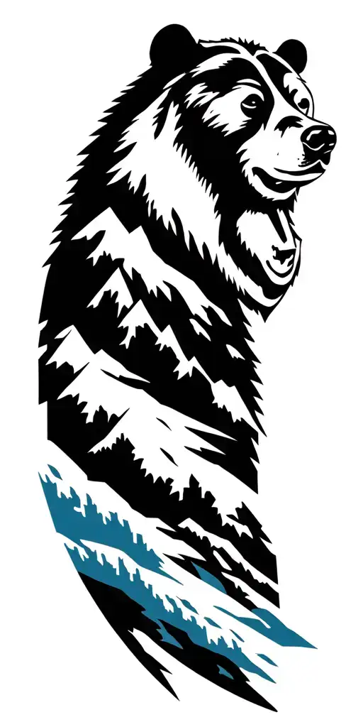 Bear And Rocky Mountain Wilderness Scene