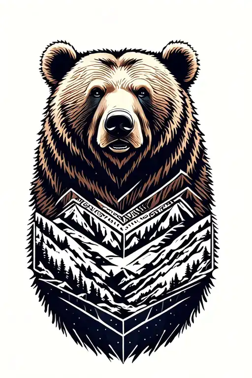 Grizzly Bear And Rocky Mountain Wilderness Geometric
