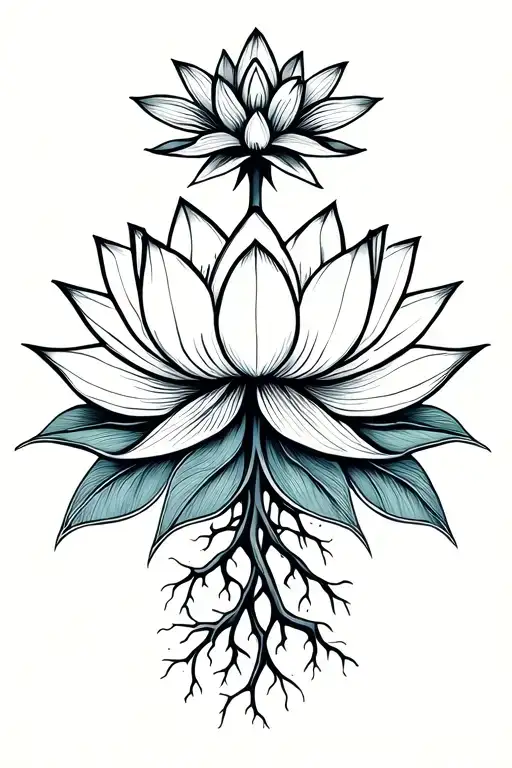 Lotus Flower With Roots And Stem Below